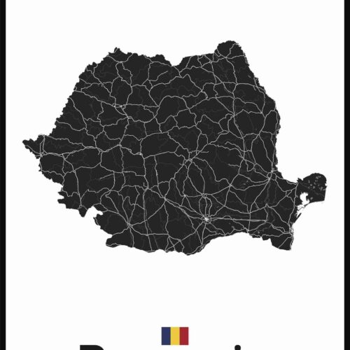 Poster harta Romania alb negru