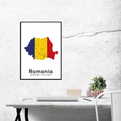 Poster harta Romania tricolor