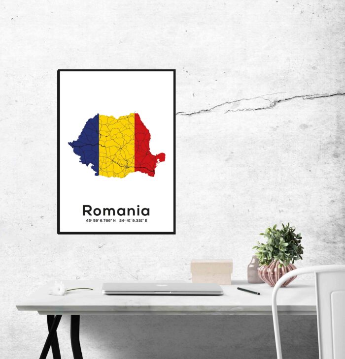 Poster harta Romania tricolor