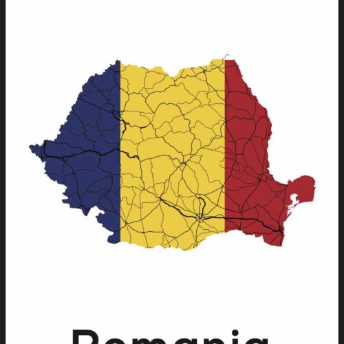 Poster harta Romania tricolor