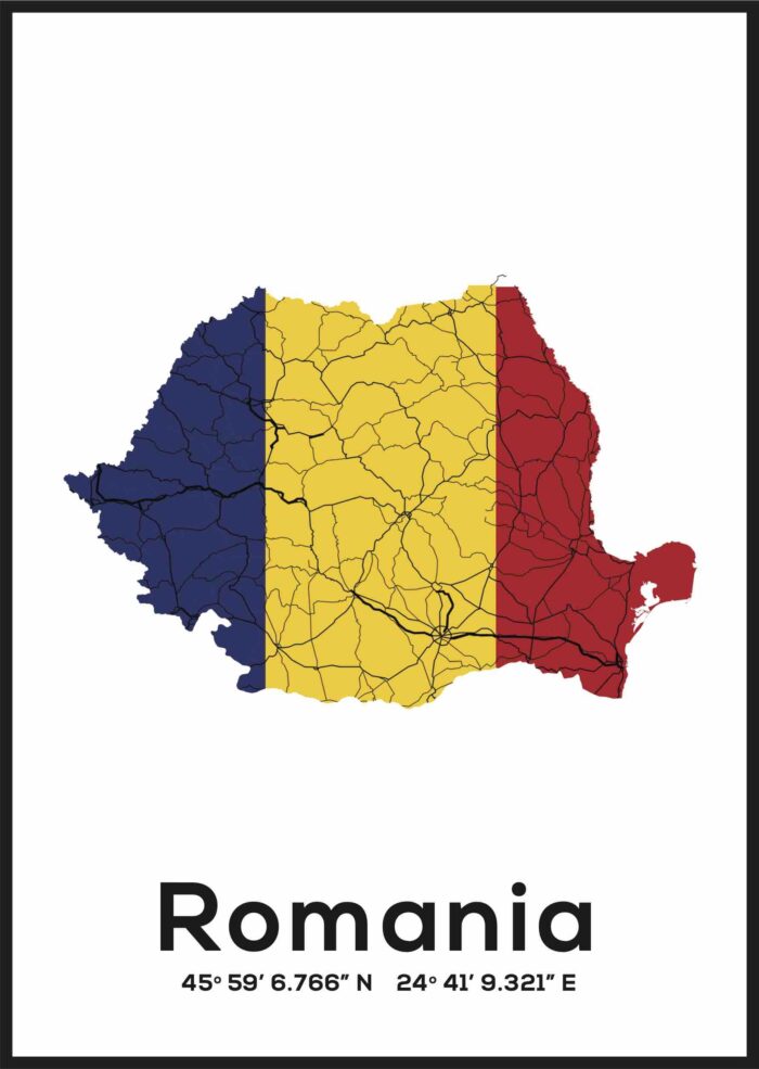 Poster harta Romania tricolor